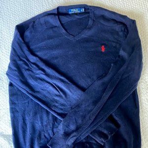 Polo Ralph Lauren Pima Cotton V-Neck Sweater - Navy Blue - Size Medium
